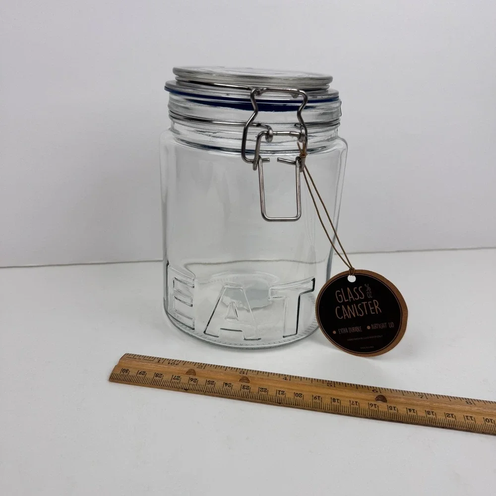 Clear Embossed 3D Eat Jar Hinge Air Tight Lid 56floz Global Market Glassworks